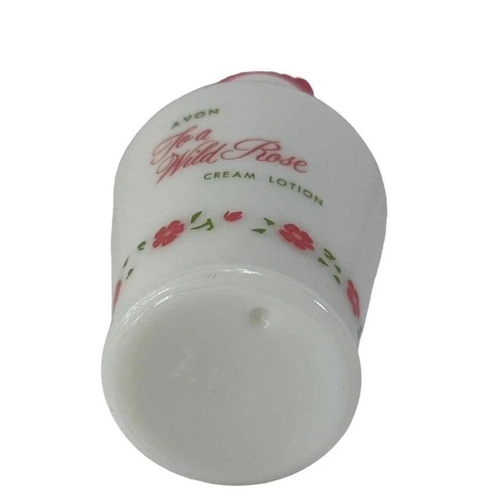 AVON To A Wild Rose Cream Lotion Empty Milk Glass‎ Bottle VTG 70's 4oz Vessel